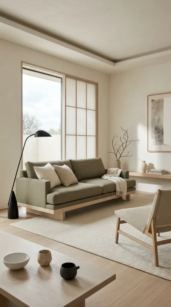 Create a Japandi Green-Couch Living Room