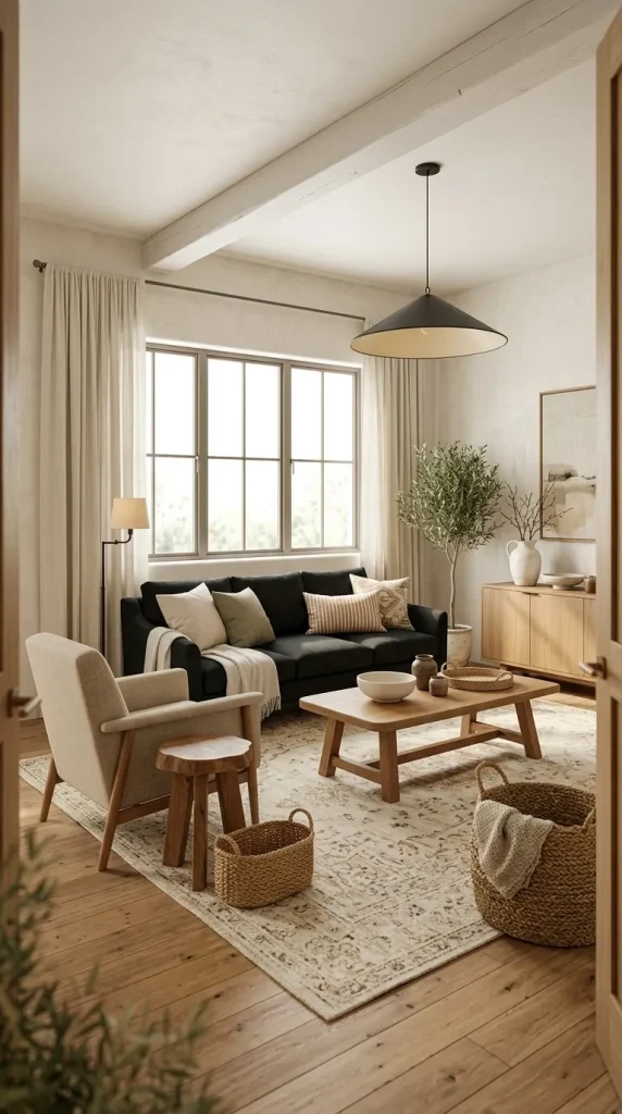 Create a Modern Farmhouse Black Couch Room