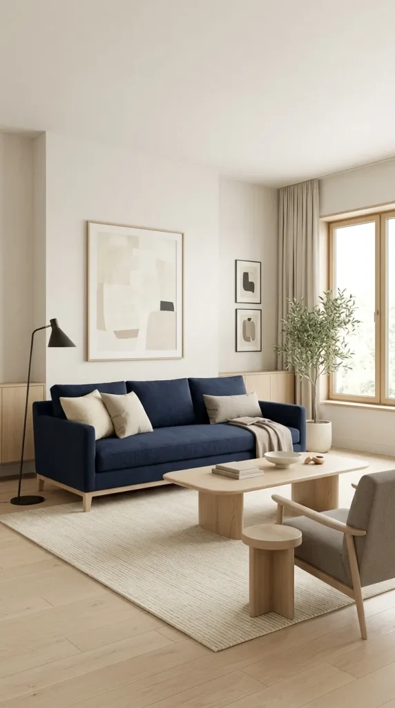 Create a Modern Navy Sofa Room With Pale Oak