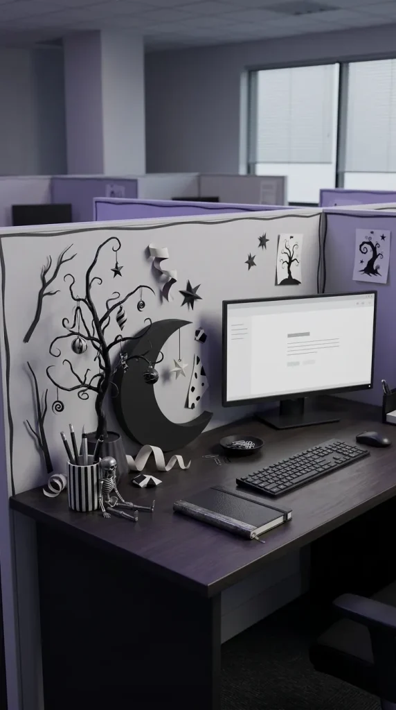 35 Office Halloween Decorations Ideas for Every Kind of Workplace 14 Create a Nightmare-Before-Christmas-Inspired Desk