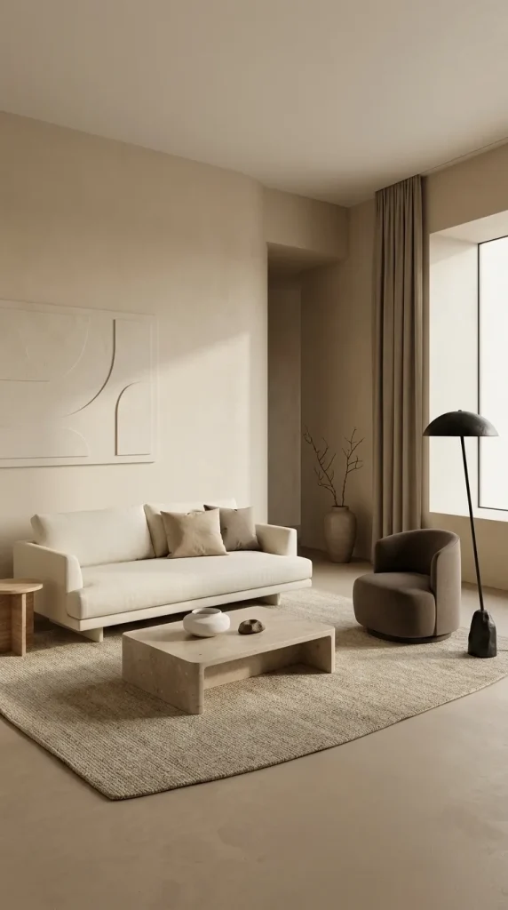 25 Cream Couch Living Room Ideas for Bright, Cozy and Stylish Spaces 5 Create a Sand-and-Cream Warm Minimalist Room