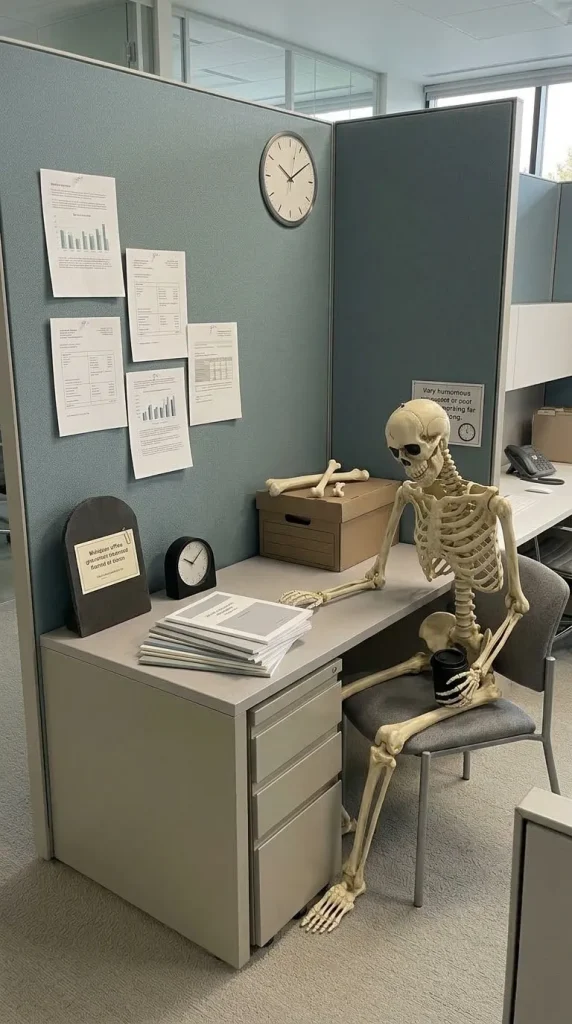 30 Halloween Cubicle Decor Ideas for Work, Contests and Small Spaces 12 Create a Skeleton Coworker Cubicle
