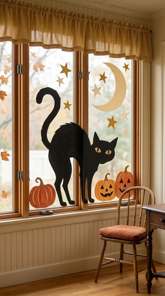 Create a Vintage Black-Cat-and-Moon Window