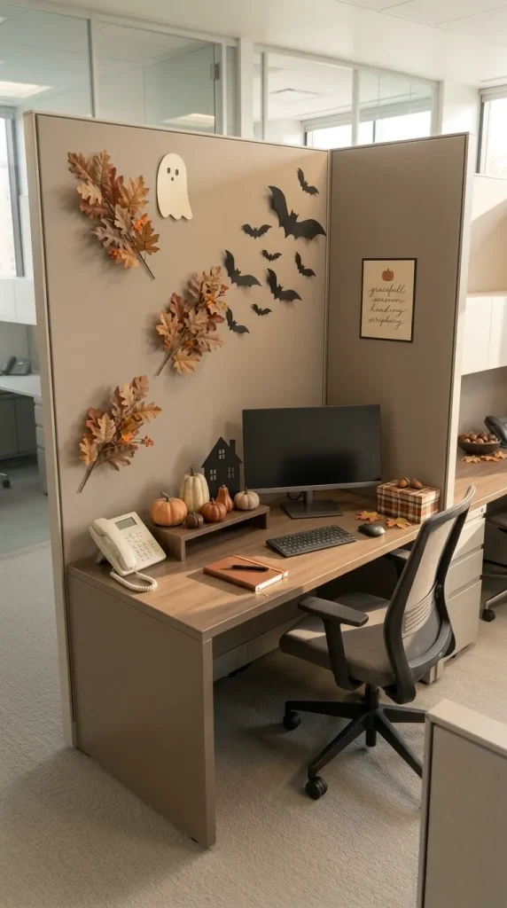 30 Halloween Cubicle Decor Ideas for Work, Contests and Small Spaces 16 Create a Warm Fall-to-Halloween Cubicle