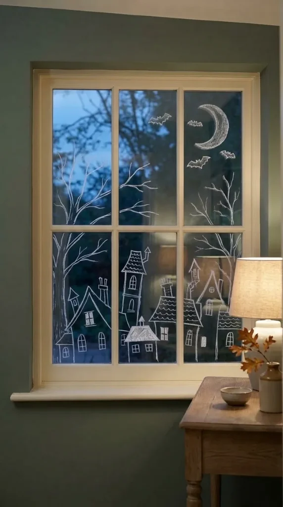Create a White Chalk Haunted-House Skyline