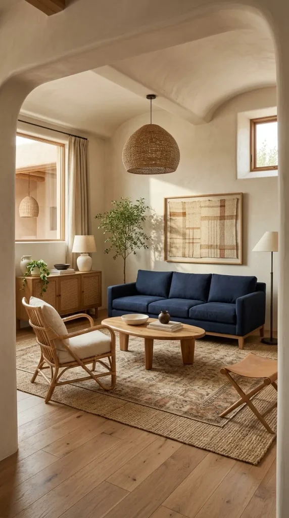 35 Navy Couch Living Room Ideas for Stylish, Cozy and Sophisticated Spaces 30 Create an Earthy Boho Navy Room