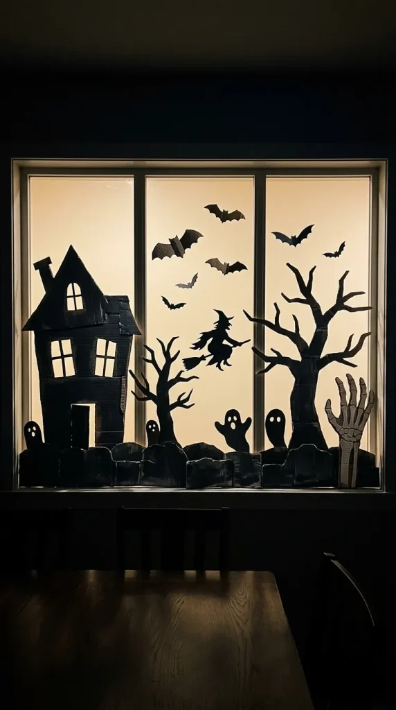 25 Cardboard Halloween Decorations DIY Ideas That Look Better Than a Shipping Box 14 Cut Haunted Window Silhouettes