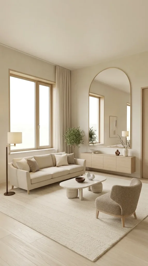 35 Gold Living Room Ideas for Elegant, Modern and Sophisticated Spaces 7 Hang a Large Arched Gold Mirror