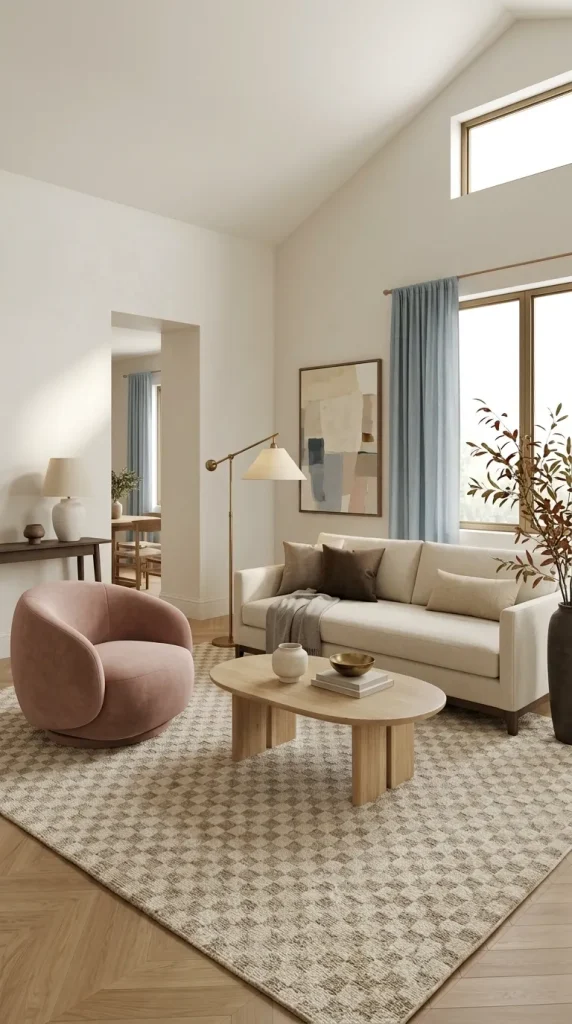 25 Cream Couch Living Room Ideas for Bright, Cozy and Stylish Spaces 17 Introduce Blush Pink Through One Accent Chair