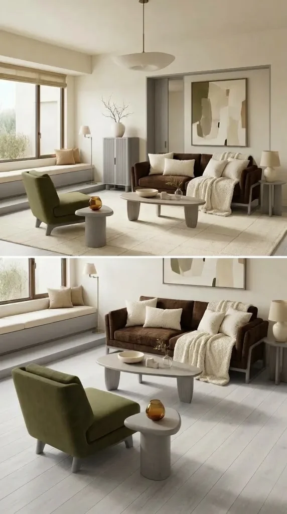 35 Brown Couch Living Room Ideas for Warm, Modern and Stylish Spaces 6 Lighten a Chocolate Brown Sofa With Cream
