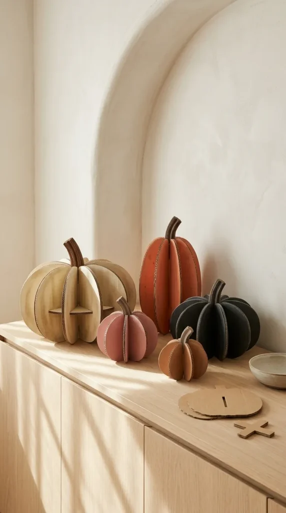 25 Cardboard Halloween Decorations DIY Ideas That Look Better Than a Shipping Box 8 Make Ribbed 3D Cardboard Pumpkins