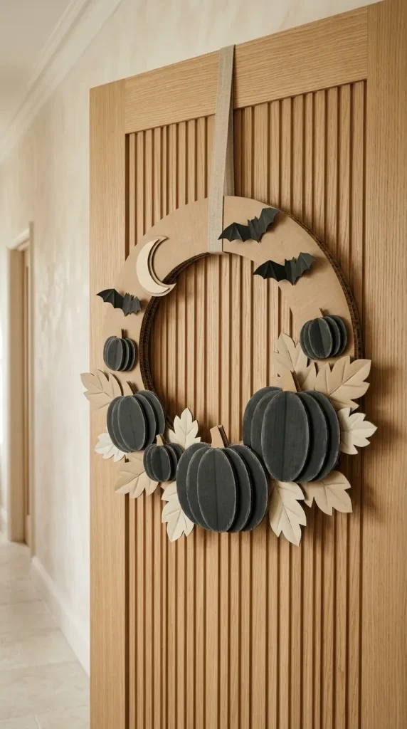 25 Cardboard Halloween Decorations DIY Ideas That Look Better Than a Shipping Box 17 Make a Cardboard Pumpkin Wreath