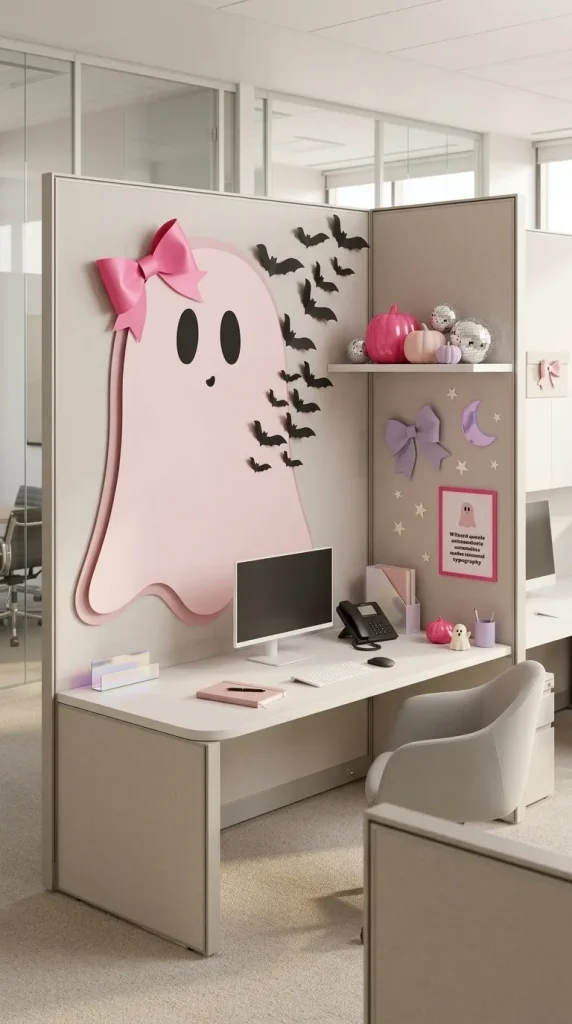 30 Halloween Cubicle Decor Ideas for Work, Contests and Small Spaces 6 Make a Pink Halloween Cubicle