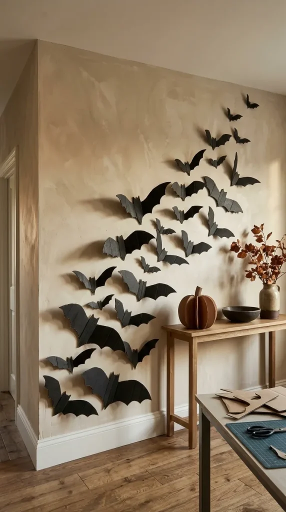 25 Cardboard Halloween Decorations DIY Ideas That Look Better Than a Shipping Box 2 Make a Swarm of Layered Cardboard Bats