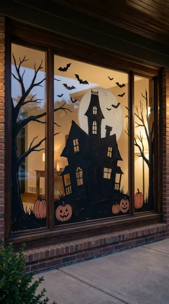 Paint a Full Haunted-House Scene Across a Wide Window