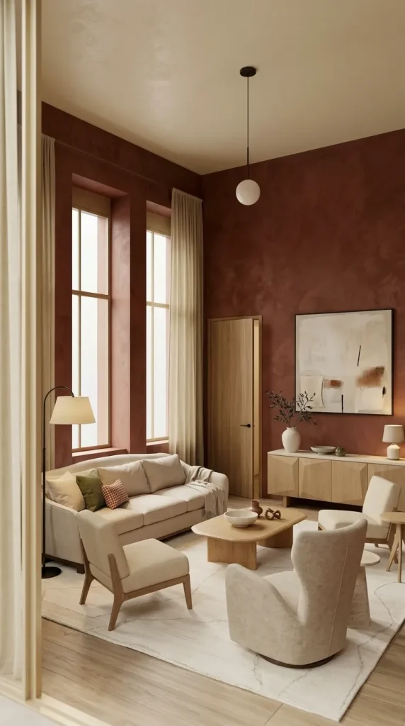 Pair Brick-Red Walls With Cream and Black