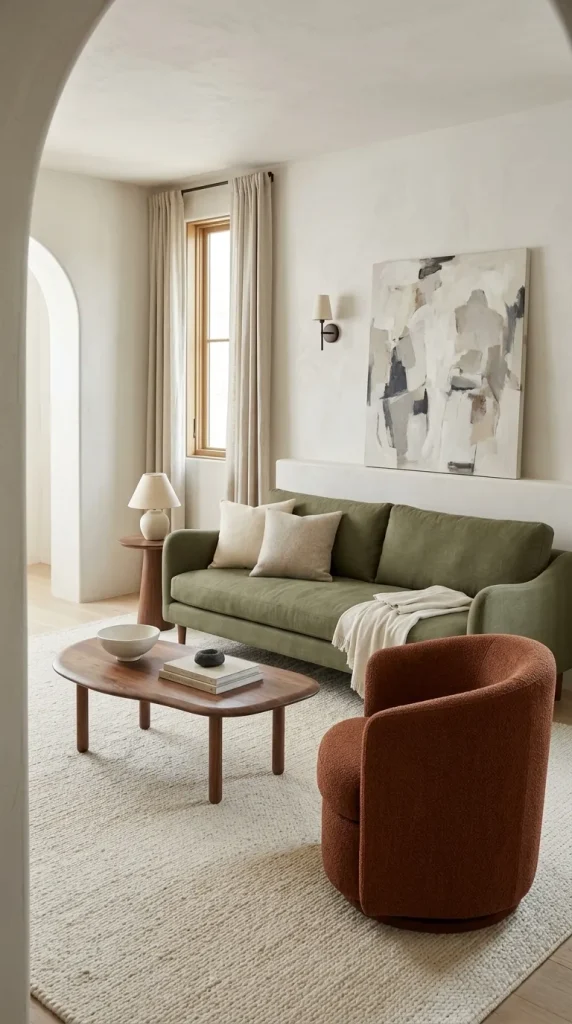 Pair Olive With Rust for an Earthy Living Room