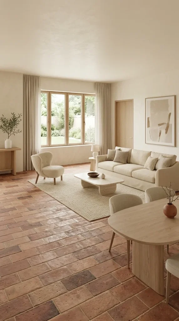 Pair Terracotta Tile Floors With a Cream Sofa
