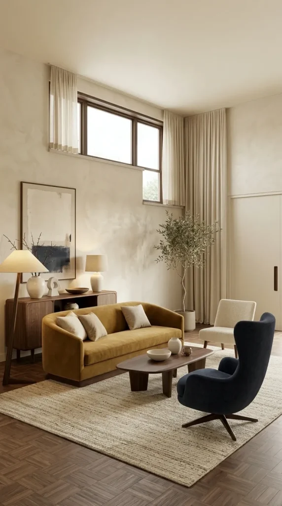 35 Gold Living Room Ideas for Elegant, Modern and Sophisticated Spaces 21 Pair a Mustard-Gold Sofa With Navy