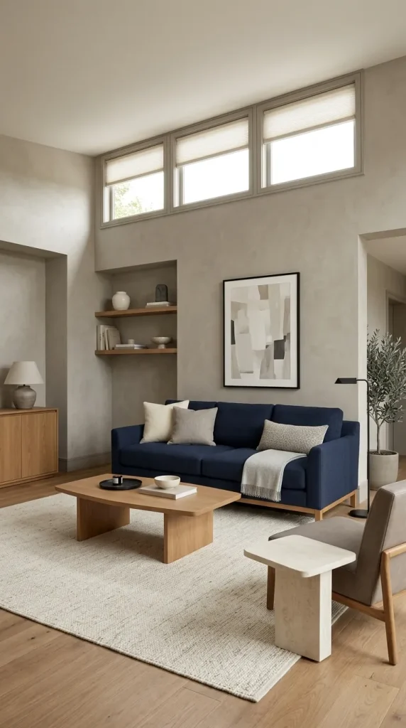 Pair a Navy Sofa With Warm Grey