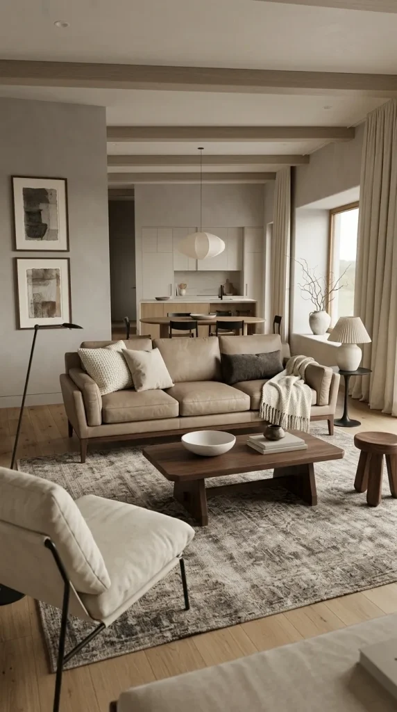 Style a Beige Leather Couch With Soft Materials
