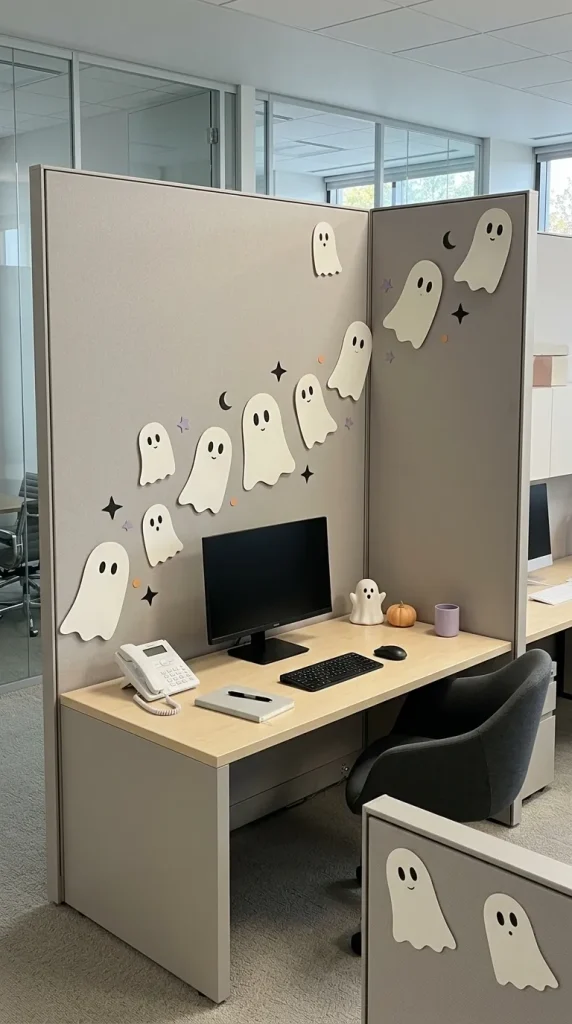 30 Halloween Cubicle Decor Ideas for Work, Contests and Small Spaces 7 Style a Cute Ghost Cubicle