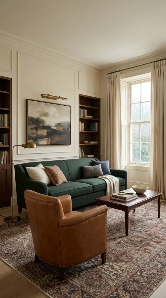 Style a Hunter-Green Sofa With Tan Leather