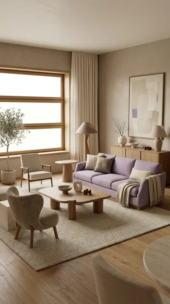 Style a Lavender Sofa With Warm Neutrals