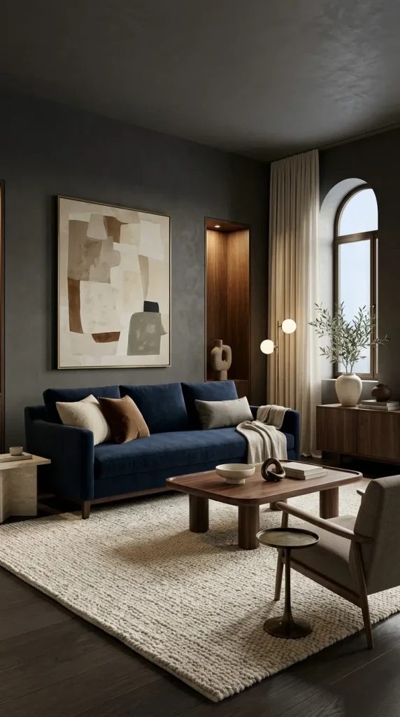 Style a Midnight-Blue Couch for a Moody Interior
