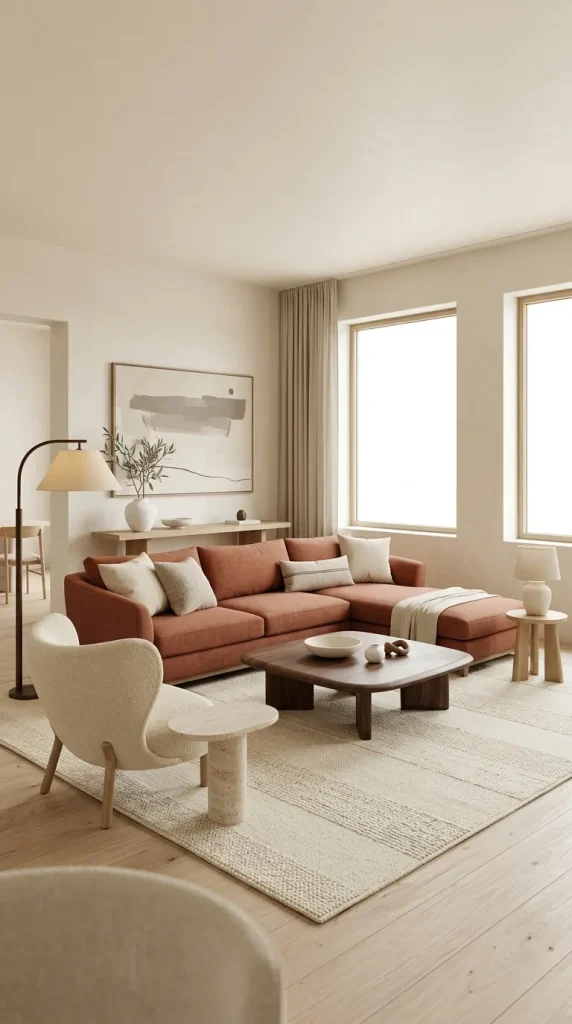 Style a Terracotta Sectional With a Large Neutral Rug