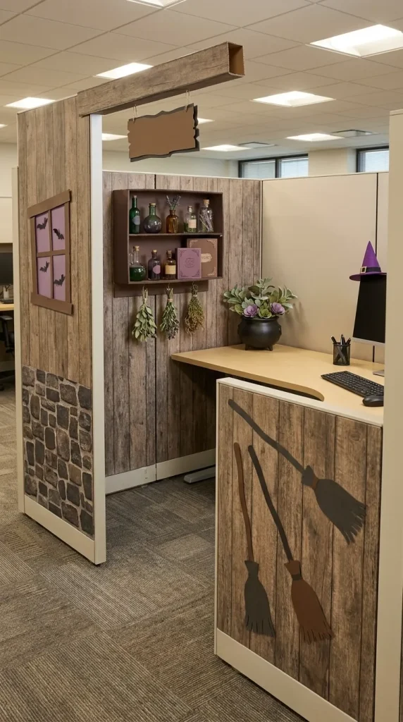 35 Office Halloween Decorations Ideas for Every Kind of Workplace 17 Turn a Cubicle Into a Witch’s Hut