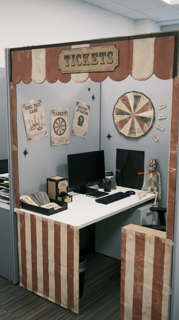 30 Halloween Cubicle Decor Ideas for Work, Contests and Small Spaces 26 Turn the Cubicle Into a Creepy Carnival Booth