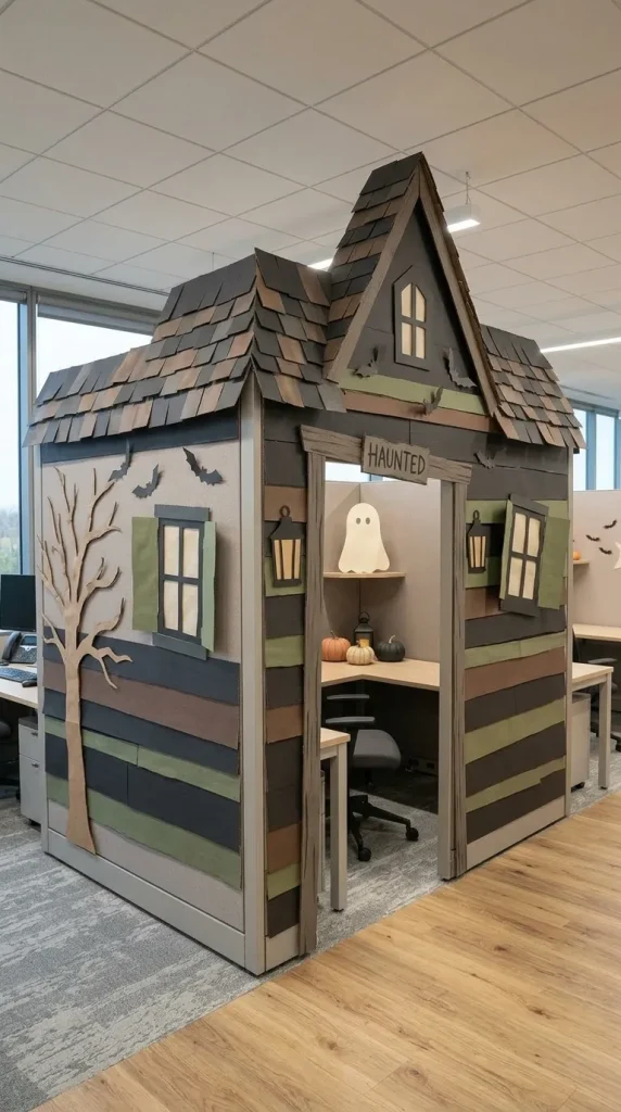 30 Halloween Cubicle Decor Ideas for Work, Contests and Small Spaces 2 Turn the Cubicle Into a Haunted House Facade
