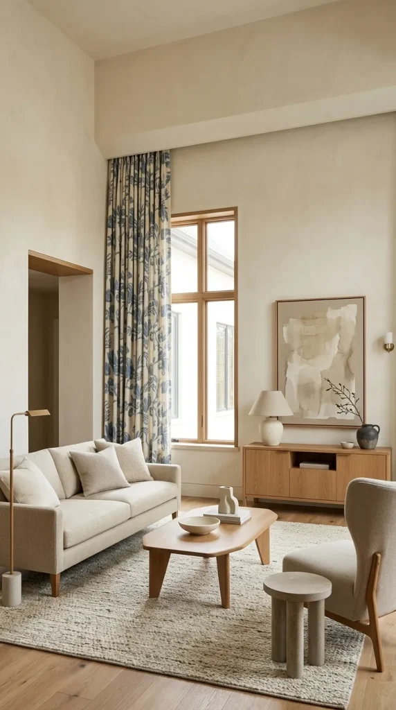 Use Blue Curtains in a Cream-Walled Room