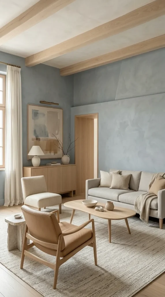Use Blue-Grey, Tan and Light Oak for a Softer Direction