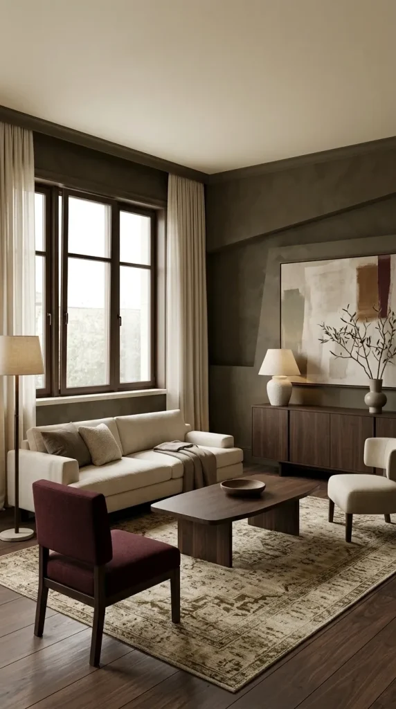 35 Dark Earthy Living Room Ideas for Warm, Moody and Grounded Spaces 27 Use Burgundy in a Dark Earthy Palette