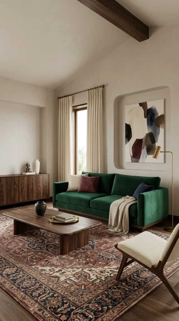 Use Dark Wood With Emerald for a Richer Room