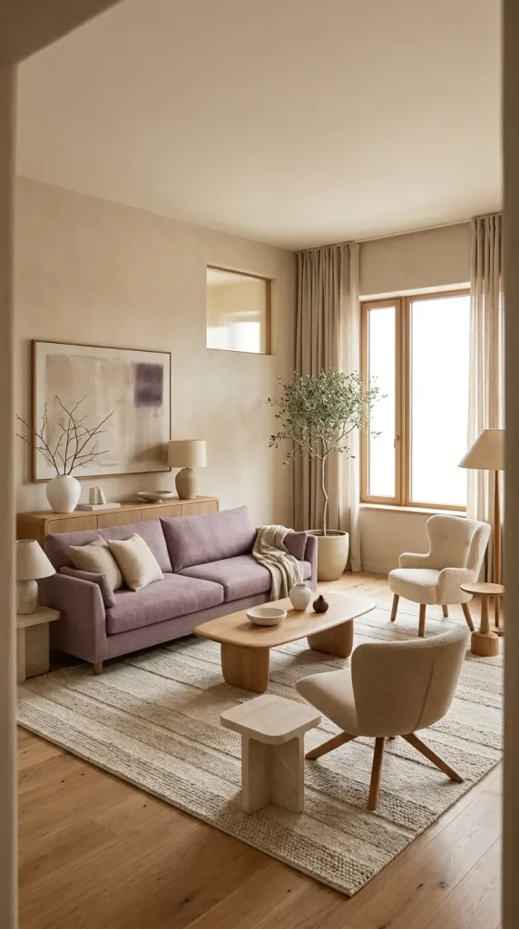 Use Purple With Beige for a Softer Room