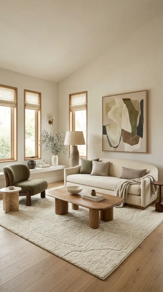 25 Cream Couch Living Room Ideas for Bright, Cozy and Stylish Spaces 11 Use Sage Green for a Softer Natural Look