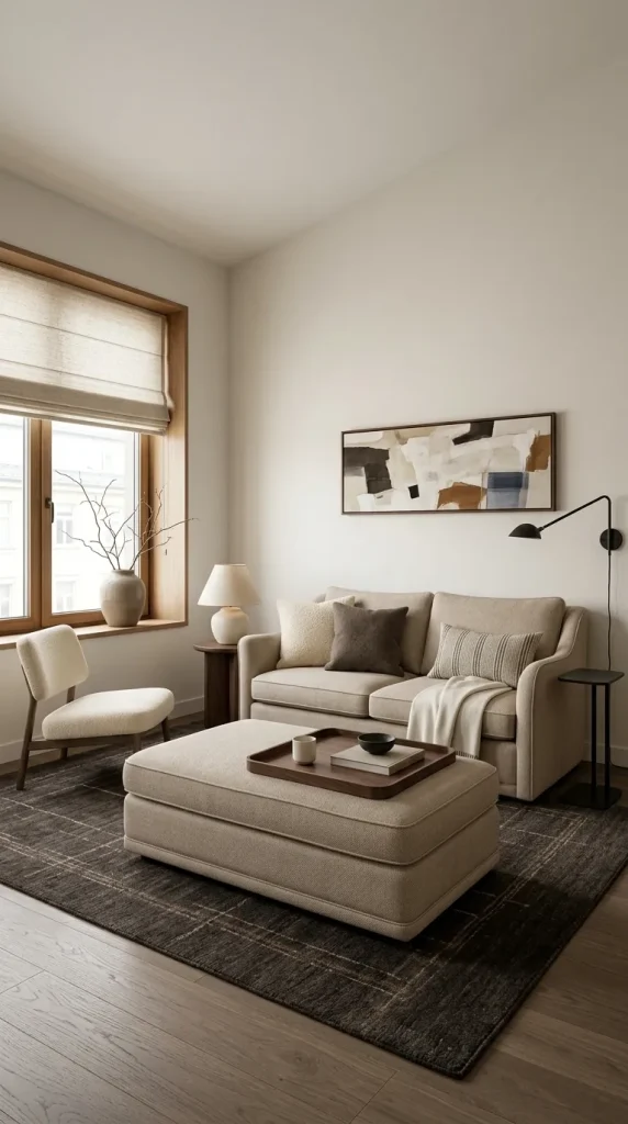 Use a Beige Ottoman Instead of a Coffee Table
