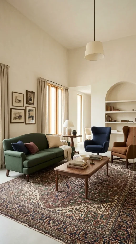 Use a Persian Rug With a Dark Green Couch