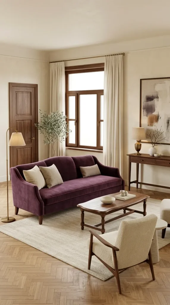 Use a Plum Velvet Sofa as the Focal Point