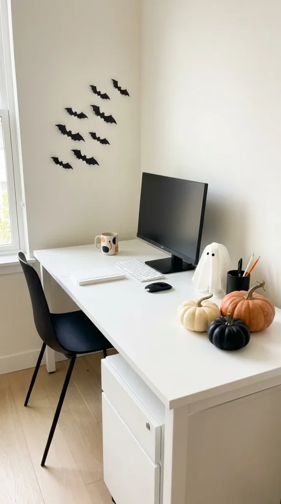 35 Office Halloween Decorations Ideas for Every Kind of Workplace 16 Use a Simple Black, Orange and White Desk Palette