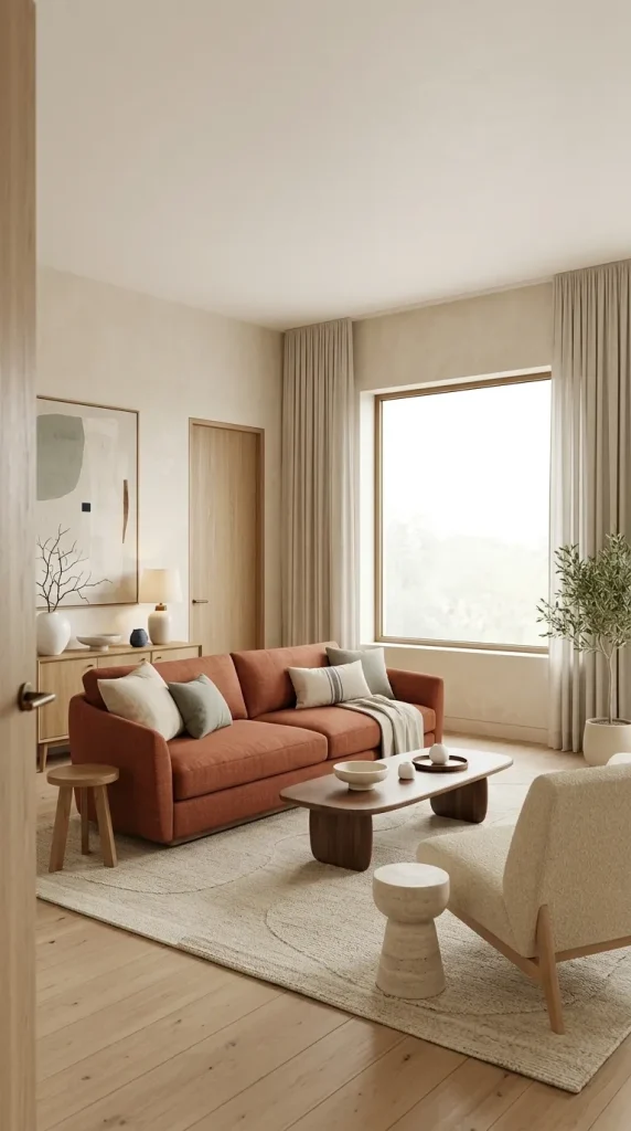 Use a Terracotta Sofa With Cream Walls