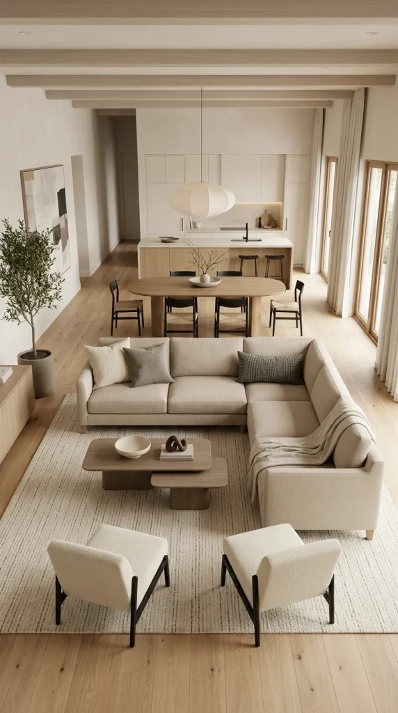 Use an L-Shaped Beige Sofa to Define an Open-Plan Room