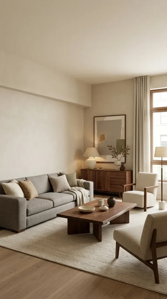 Warm Up a Grey Sofa With Walnut Furniture