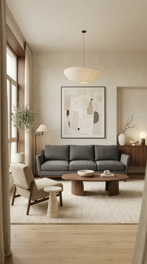 30 Grey Couch Living Room Ideas for Warm, Stylish and Colorful Spaces 3 Warm a Light Grey Sofa With Walnut
